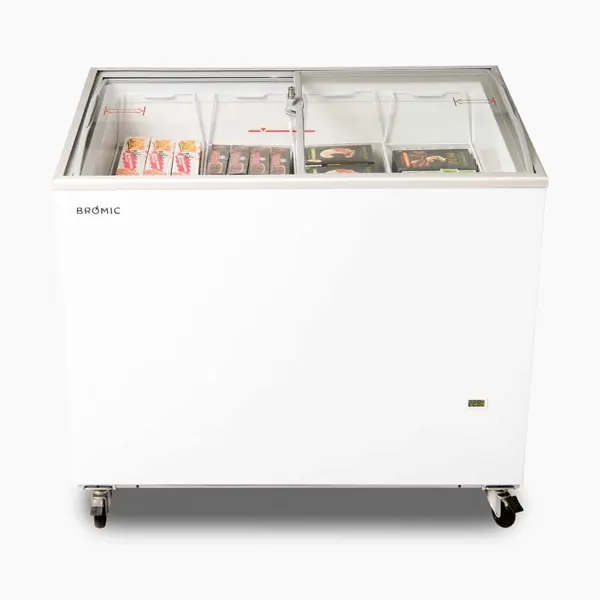 Bromic CF0300ATCG-NR Display Chest Freezer, 264L, Curved Glass Top