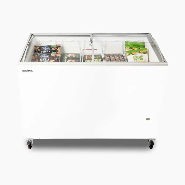Bromic CF0400ATCG-NR Display Chest Freezer, 352L, Curved Glass Top