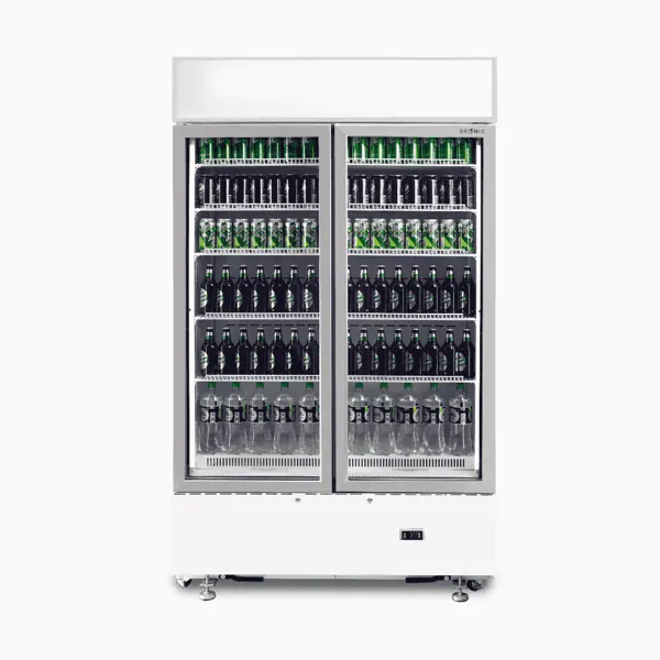 Bromic GM1000LWCAS Upright Display Fridge, 960L, 2 Doors, Flat Glass, Cassette, White