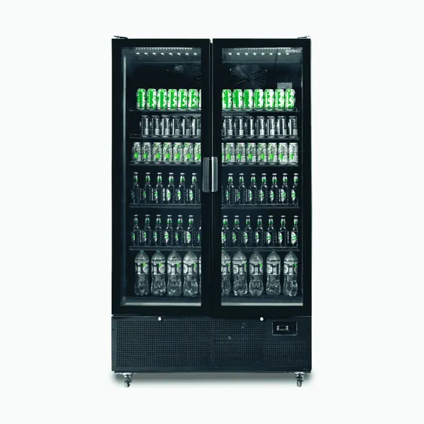 Bromic GM1100B-NR Upright Display Fridge, 1126L, 2 Door, Flat Glass, Black