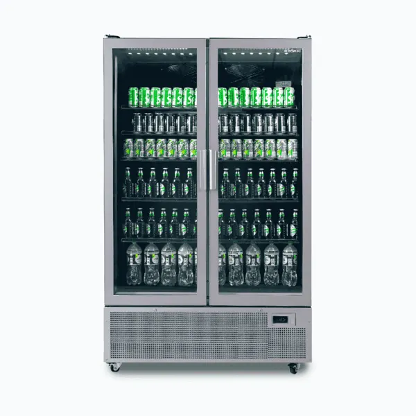 Bromic GM1100S-NR Upright Display Fridge, 1126L, 2 Door, Flat Glass, Silver