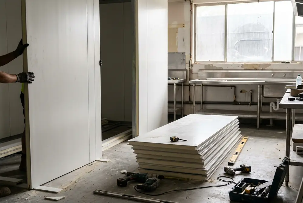 Cool room panels going up during a custom build